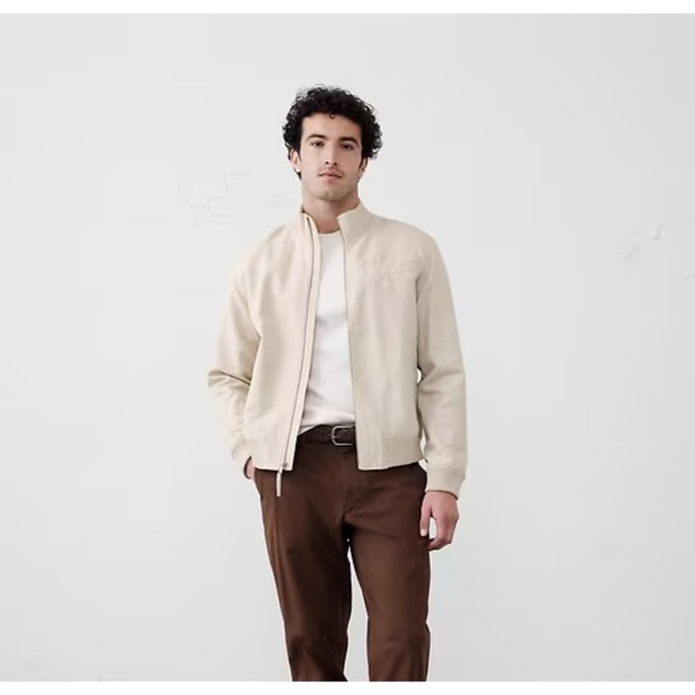 Banana Republic Cotton-Linen Bomber Jacket in Sand Men XL Mock Neck NWOT $160